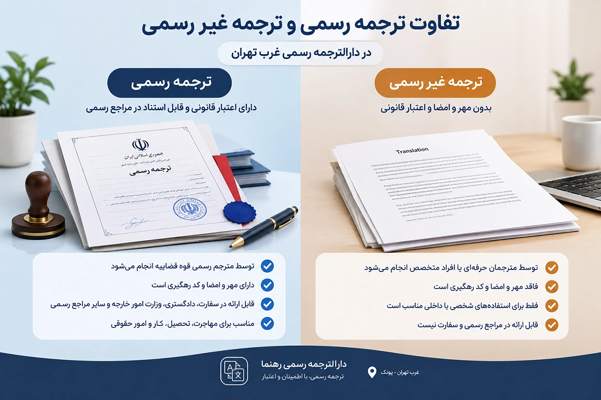 تفاوت ترجمه رسمی و ترجمه غیر رسمی در دارالترجمه رسمی غرب تهران